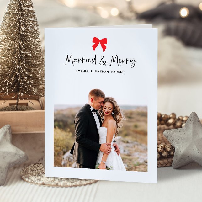 Choose Any Colour Bow | Married and Merry Photo Holiday Card (Creator Uploaded)