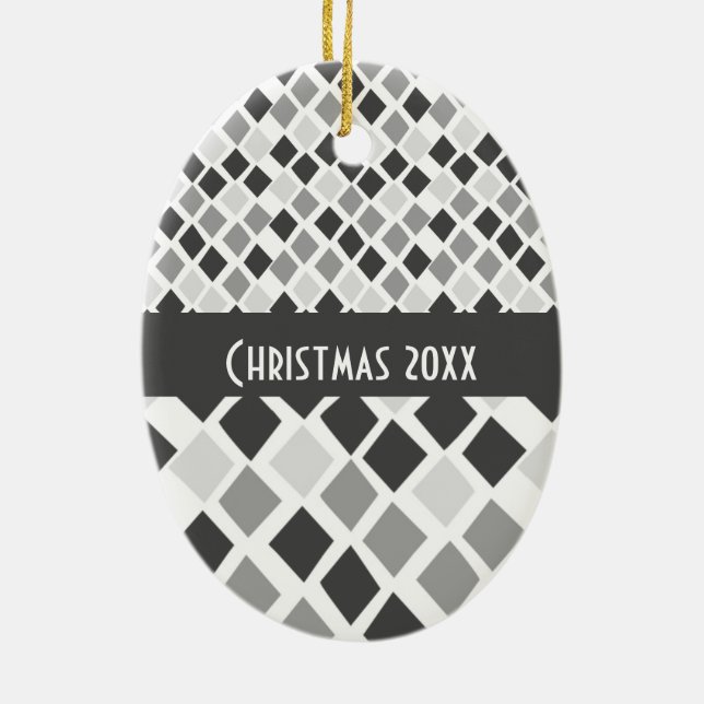Choose Any Colour Harlequin Diamonds Pattern Ceramic Tree Decoration (Back)