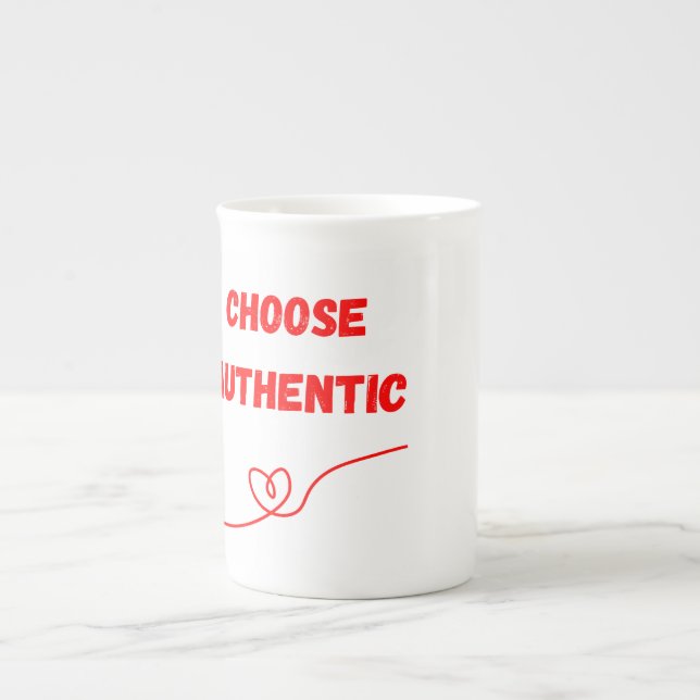 Choose Authentic - Continuous Heart Line Design Bone China Mug (Front)