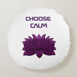 Choose Calm Purple Lotus Flower Round Cushion
