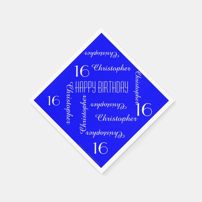 CHOOSE COLOR 16th Birthday Party Repeat Name Paper Napkin (Corner)