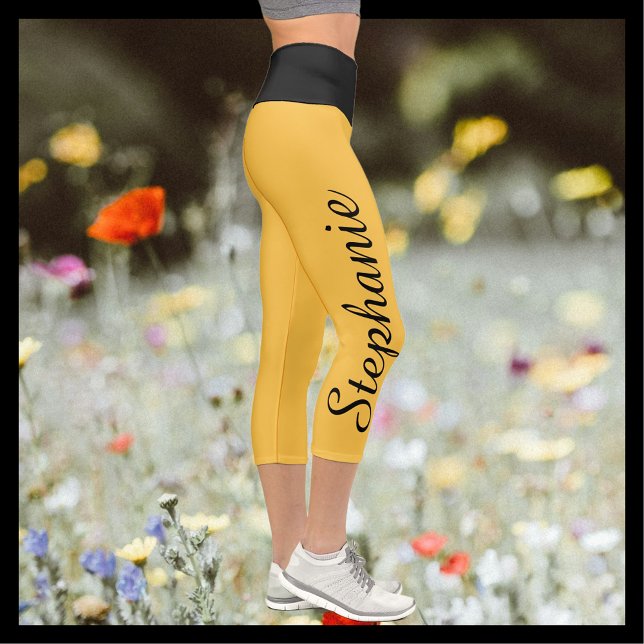 CHOOSE COLOR Yellow Black Name yoga capri leggings (Creator Uploaded)
