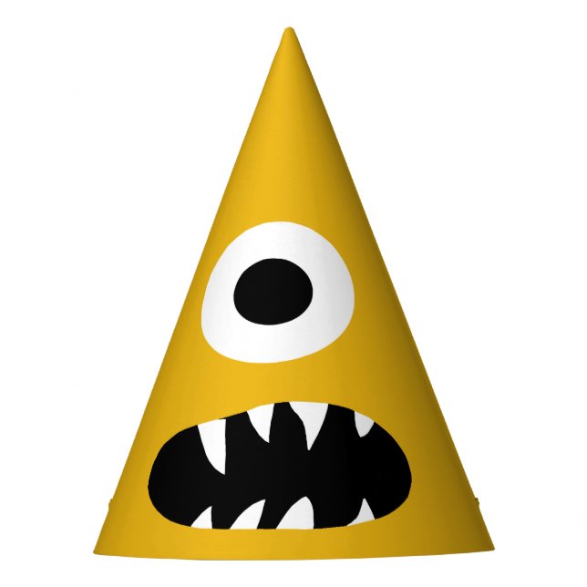 Choose Colour Kids Silly Monster Face Yellow Party Hat (Front)