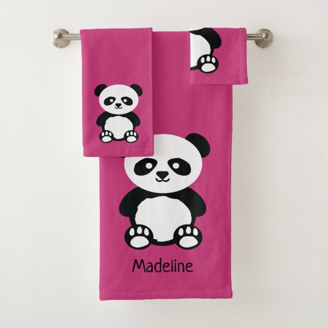 Choose Colour Panda Bear Face Pattern Pink Kawaii Bath Towel Set (Insitu)