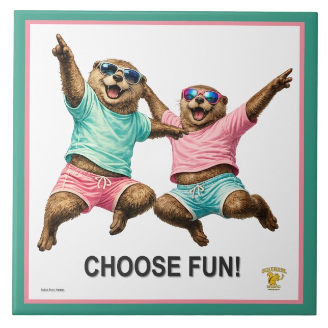 Choose Fun Otter Duo Ceramic Tile (Front)