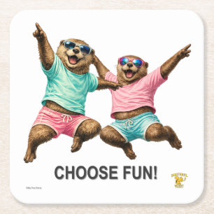 Choose Fun Otter Duo Square Paper Coaster