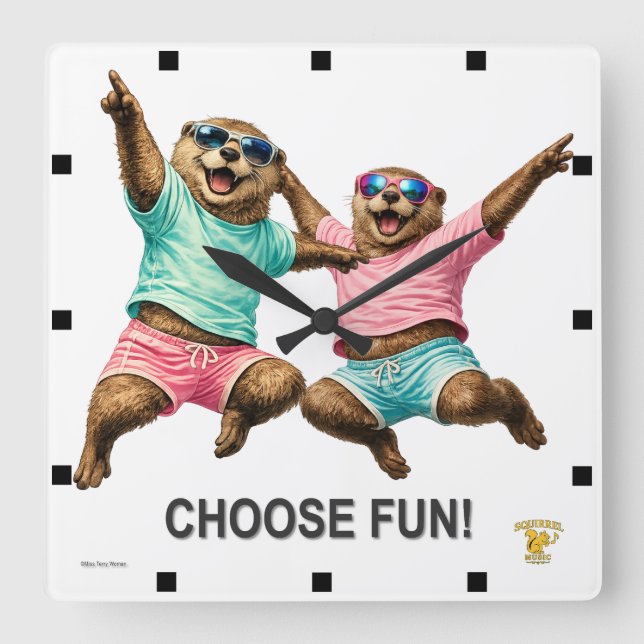 Choose Fun Otter Duo Square Wall Clock (Front)