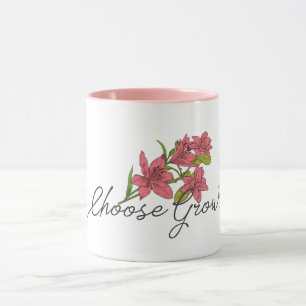 Choose Growth single line drawing + Pink Flowers Mug