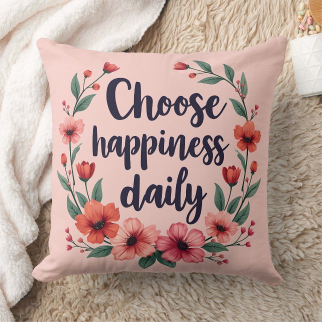 Choose Happiness Daily Floral Wreath Cushion (Blanket)