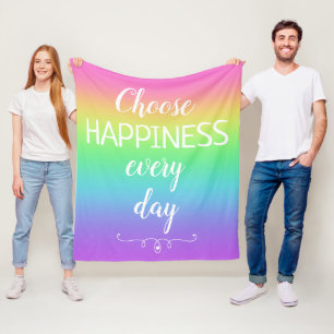 Choose Happiness Every Day Rainbow Fleece Blanket