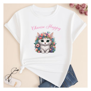 Choose Happy Cat print T-shirt 