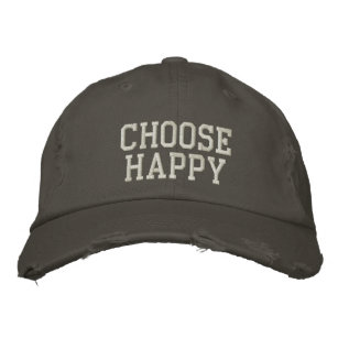 Choose Happy   Inspirational Quote in Taupe Embroidered Hat