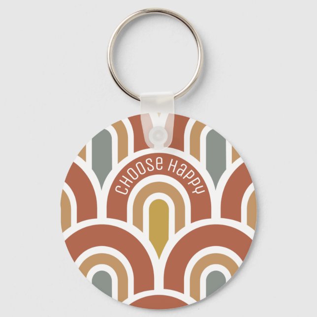 Choose Happy Modern muted rainbows design Key Ring (Front)