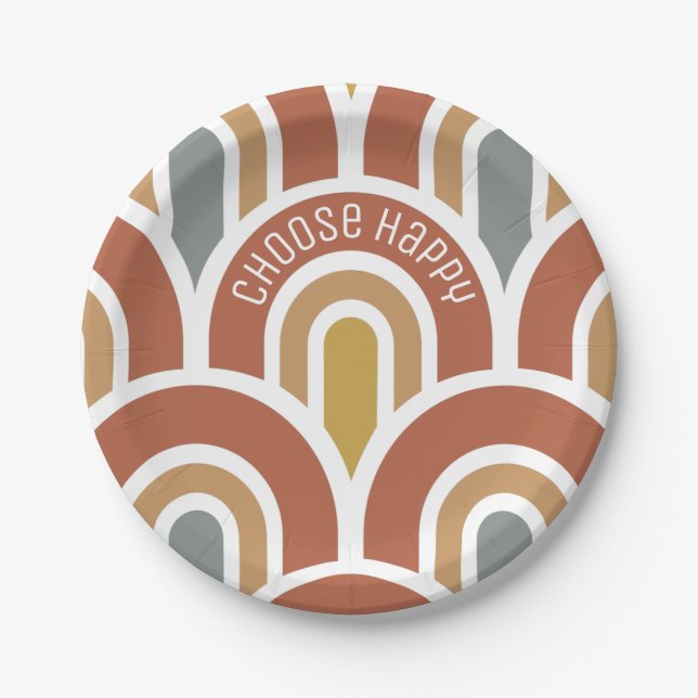 Choose Happy modern muted rainbows design Paper Plate (Front)