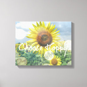 Choose Happy Quote with Sunflowers Canvas Print