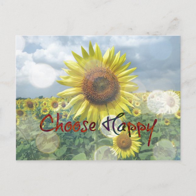 Choose Happy Quote with Sunflowers Postcard (Front)