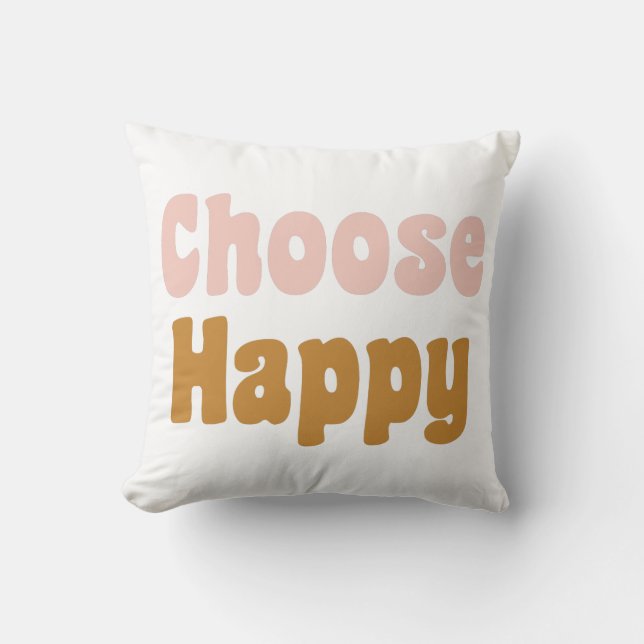 Choose Happy Retro Lettering in Blush and Mustard Cushion (Front)