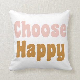 Choose Happy Retro Lettering in Blush and Mustard Cushion