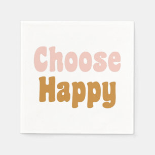 Choose Happy Retro Lettering in Blush and Mustard Napkin