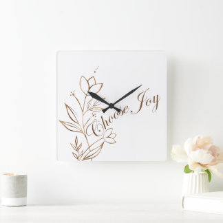 Choose Joy Abstract Flower Typography Square Wall Clock
