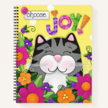 "Choose Joy!" Colourful Cat Custom Spiral Journal