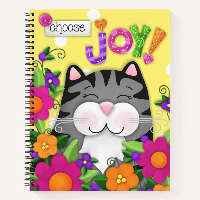 "Choose Joy!" Colourful Cat Custom Spiral Journal (Front)