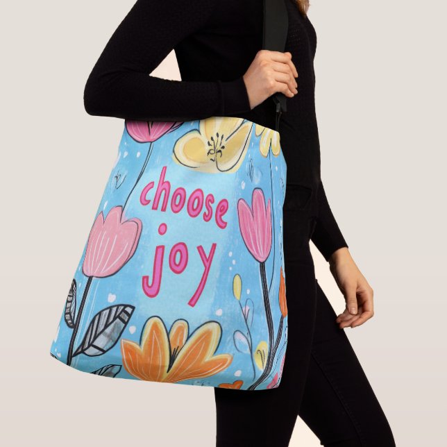 Choose Joy Colourful Flower Art Crossbody Bag (Close Up)