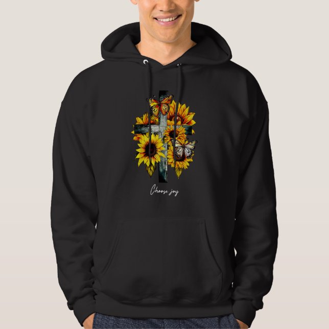 Choose joy Cross Sunflowers Butterflies Christian Hoodie (Front)