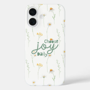 Choose Joy Daily White Daisy Floral Quote iPhone 16 Case