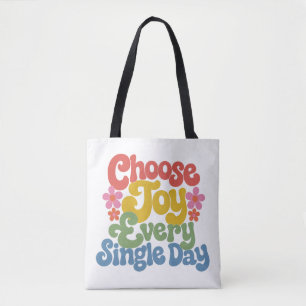 Choose Joy Every Single Day Retro Rainbow Tote Bag