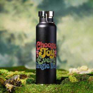 Choose Joy Every Single Day Retro Rainbow Water Bottle