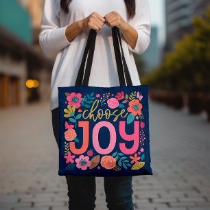 Choose Joy Floral Tote Bag, Inspirational Quote 