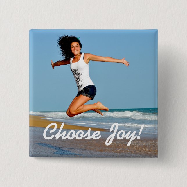 Choose Joy! Happy Woman On Beach Square Button (Front)