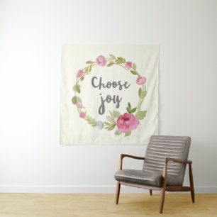 Choose Joy   Pink Pastel Roses Tapestry
