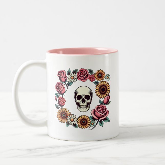 Choose Joy Skull and Flowers Two-Tone Coffee Mug (Left)