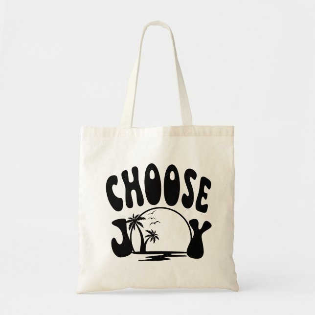 Choose joy summer vibes black on white  tote bag (Front)