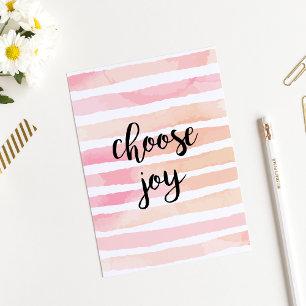 choose joy watercolor pink stripes inspirational postcard