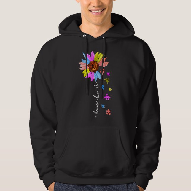 Choose Kind Sunflower Puzzle Pieces Autism Awarene Hoodie (Front)