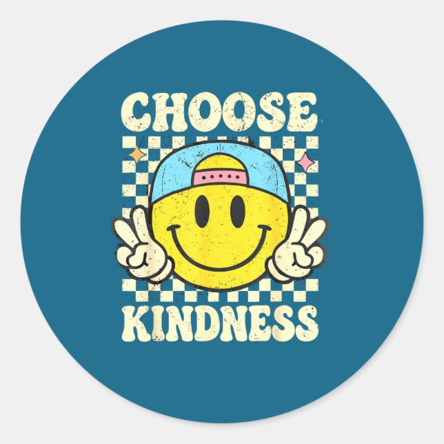 Choose Kindness Smile Face Groovy Classic Round Sticker (Front)
