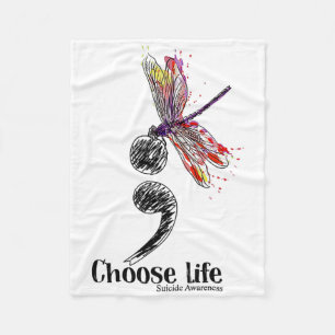 Choose Life Suicide Awareness Colourful Dragonfly Fleece Blanket