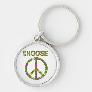 Choose Peace - Retro Flower Peace Sign Key Ring