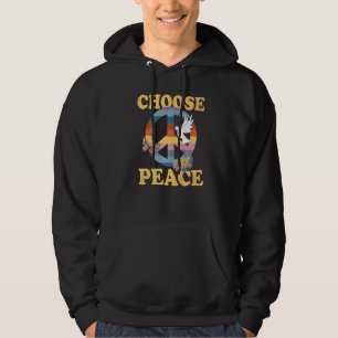 Choose Peace Sign Hippie Rainbow Retro Flower Dove Hoodie