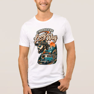 Choose The Long Way Vintage Road Trip Camper Van Tri-Blend Shirt