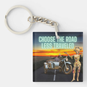 Choose the Road Less Travelled Fun Altered Art  Ke Key Ring