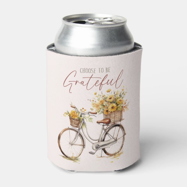 Choose to Be Grateful – Bicycle & Rustic Fall Can Cooler (Can Front)