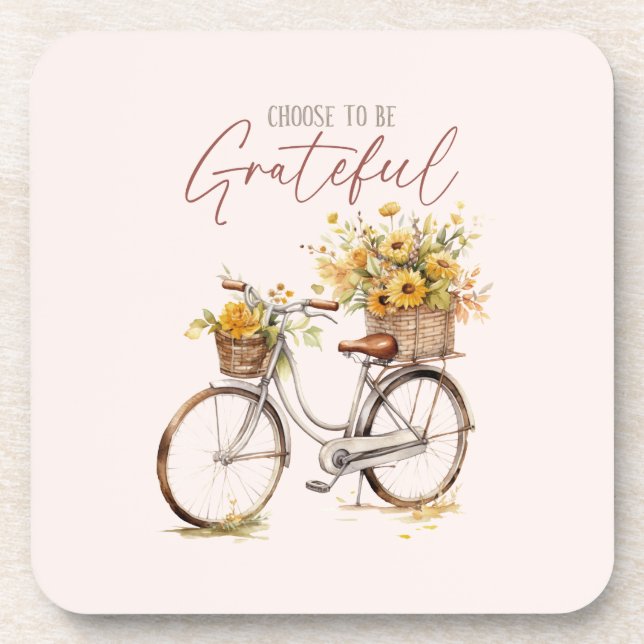Choose to Be Grateful – Bicycle & Rustic Fall Coaster (Front)