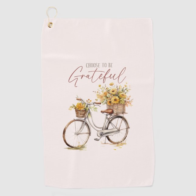 Choose to Be Grateful – Bicycle & Rustic Fall Golf Towel (Front)