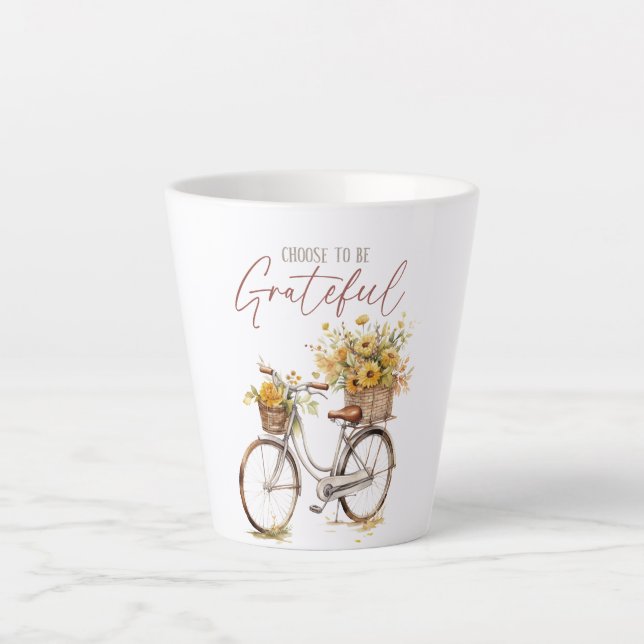 Choose to Be Grateful – Bicycle & Rustic Fall Latte Mug (Front)