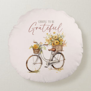 Choose to Be Grateful – Bicycle & Rustic Fall Round Cushion