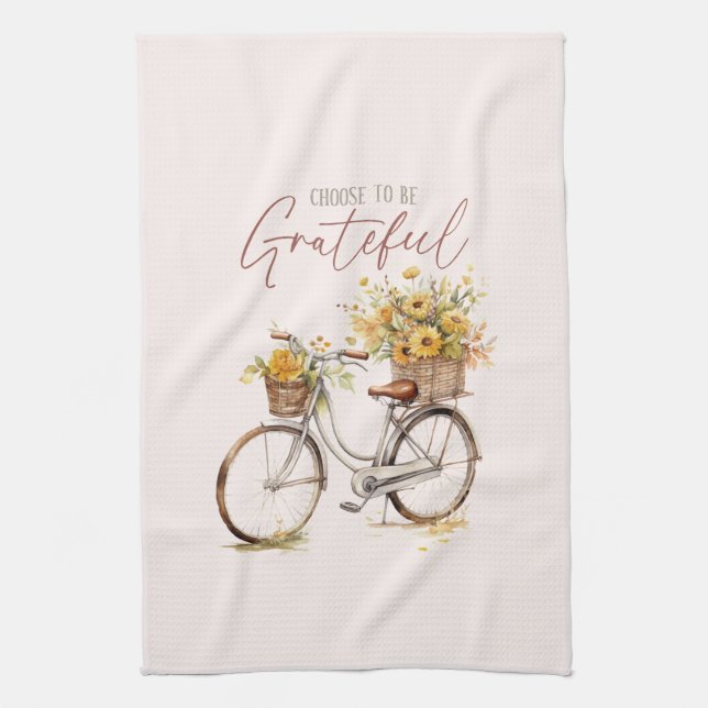 Choose to Be Grateful – Bicycle & Rustic Fall Tea Towel (Vertical)